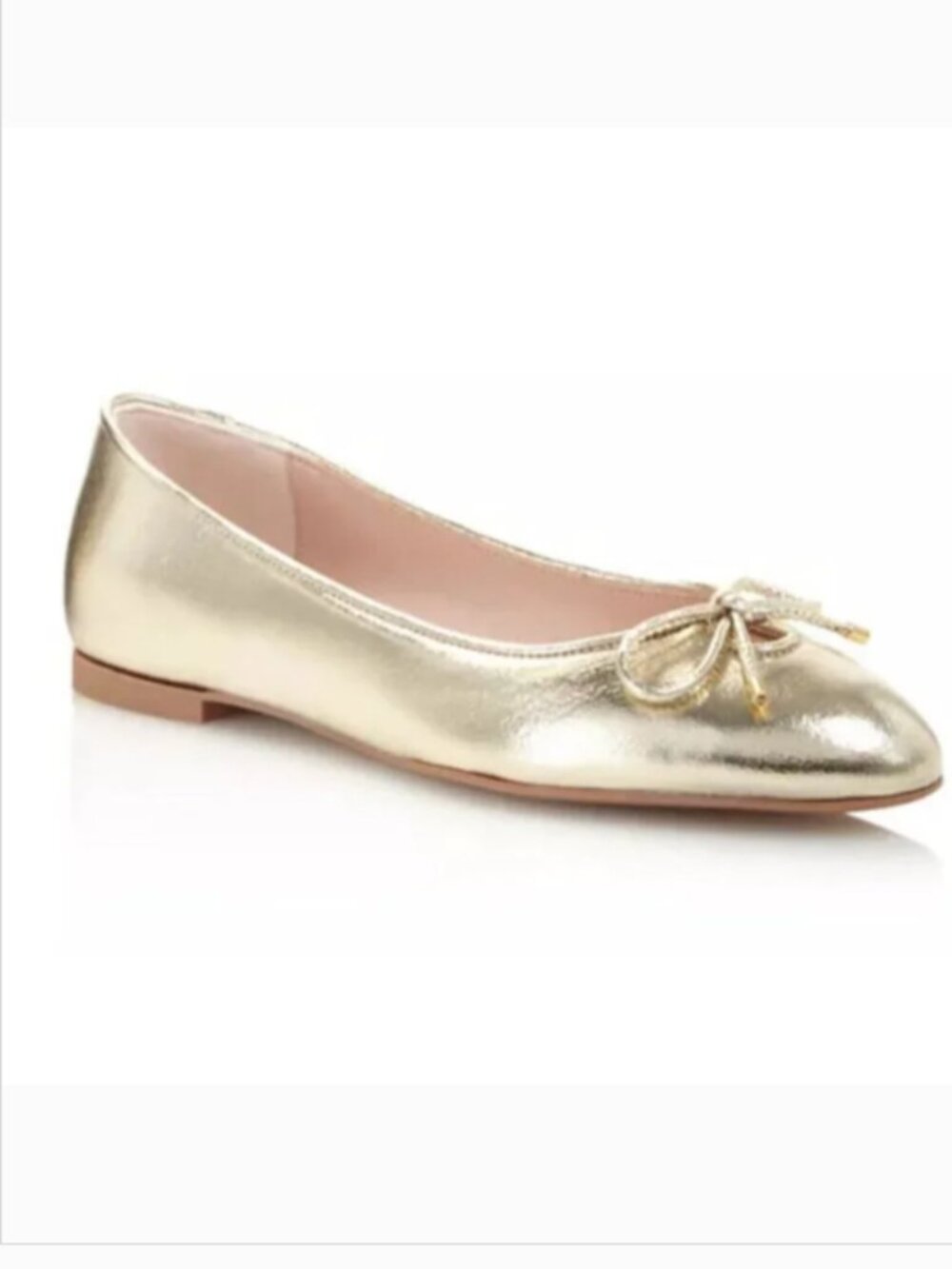 Stuart Weitzman Gold Leather Gabby Bow Flats 7.5